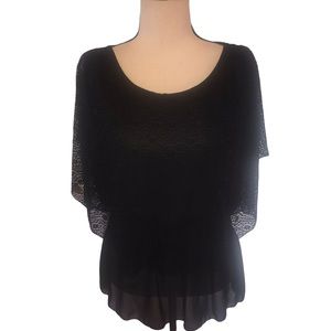 CWK Made in Italy Black Blouse Embroidered Overlay Cape Sheer Bottom Layer Sz 6
